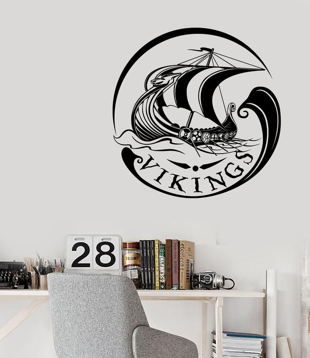 Wall Vinyl Decal Viking Ship King Sea Boat Waves Nautical Decor Unique Gift (n1433)