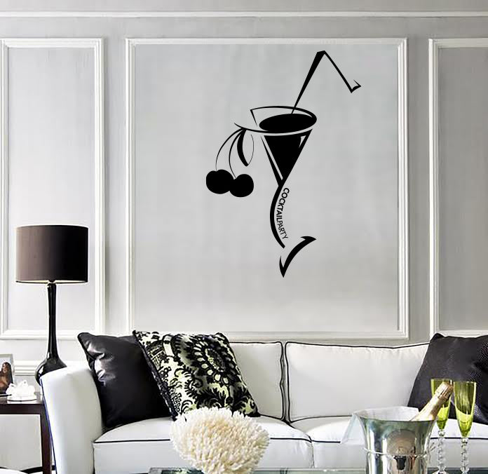 Wall Vinyl Decal Wine Cocktail Glass Alcohol Drinks Bar Cafe Decor Unique Gift (n1647)