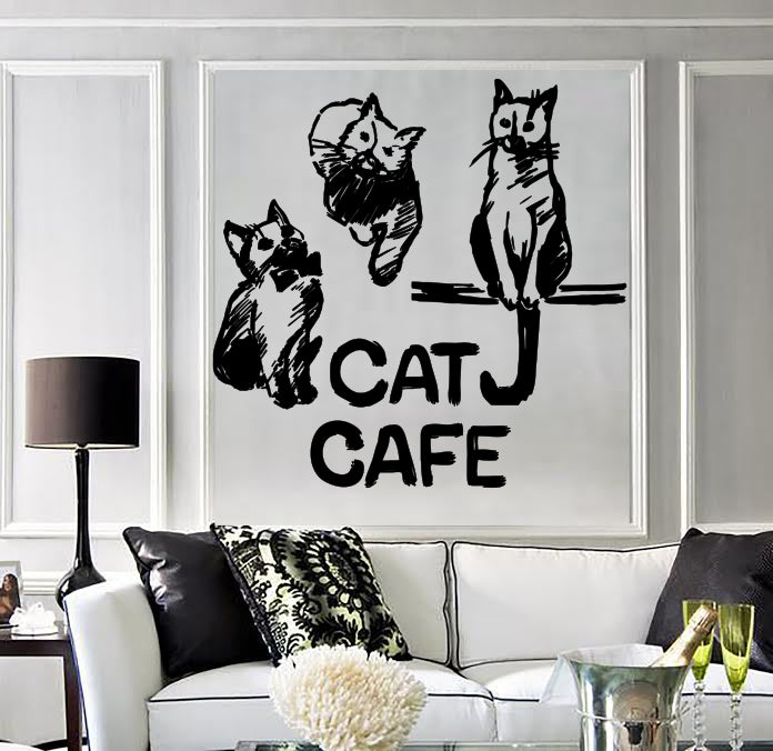 Wall Vinyl Decal Sticker Cat Cafe Logo for Animals Pet Lovers Unique Gift (n1822)