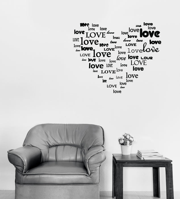 Wall Vinyl Decal Sticker Lettering Decor Quote Word Love in Heart Shape Unique Gift (n1498)