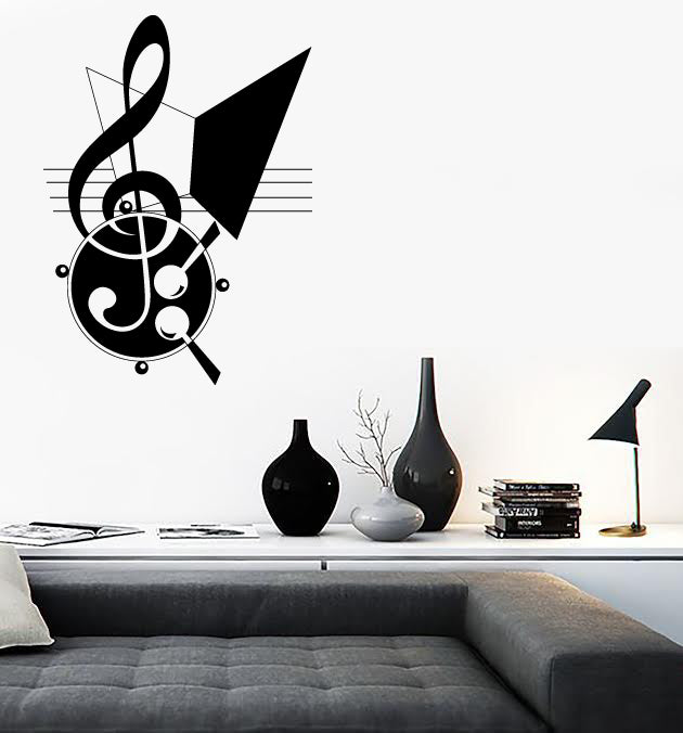 Vinyl Large Decal Wall Sticker Abstract Music Theme Treble Clef Notes ...