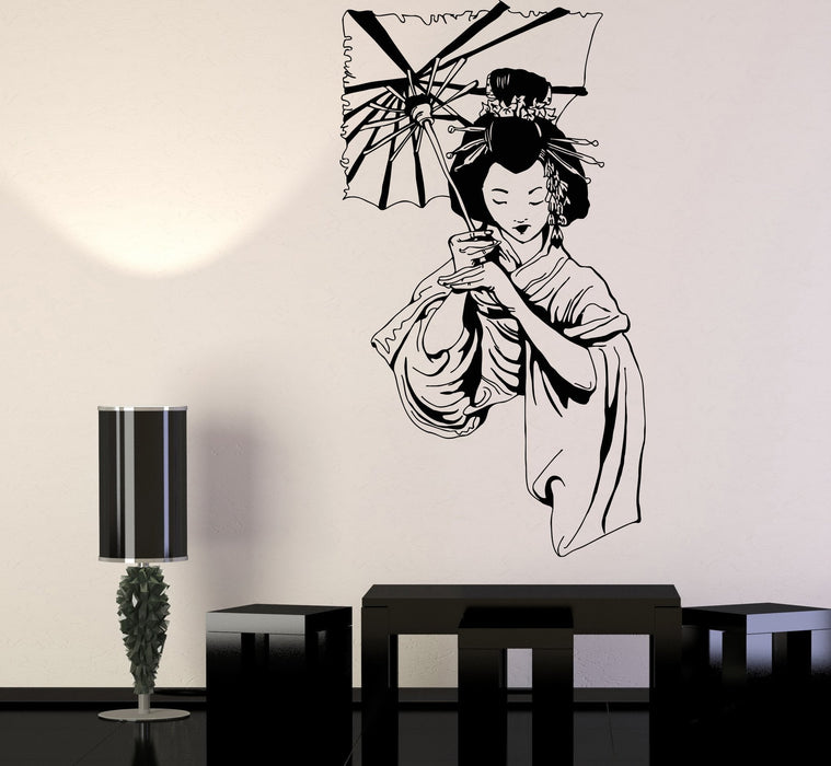 Vinyl Wall Decal Geisha Japanese Girl Umbrella Asian Style Stickers Unique Gift (1187ig)