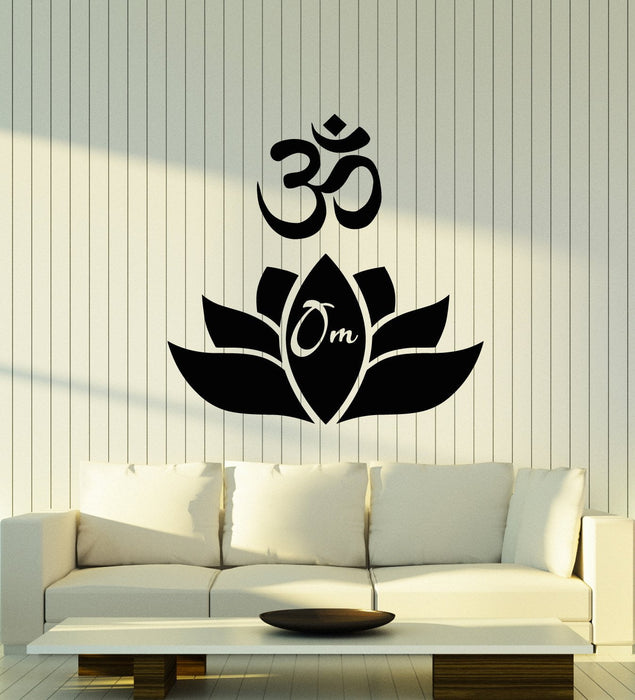 Vinyl Wall Decal Lotus Flower Mandala Om Yoga Center Room Stickers (3022ig)
