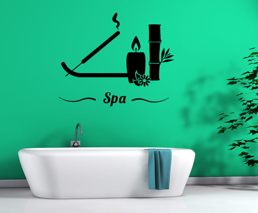 Vinyl Wall Decal Spa Center Logo Relax Incense Stick Candle Bamboo Unique Gift (n1865)