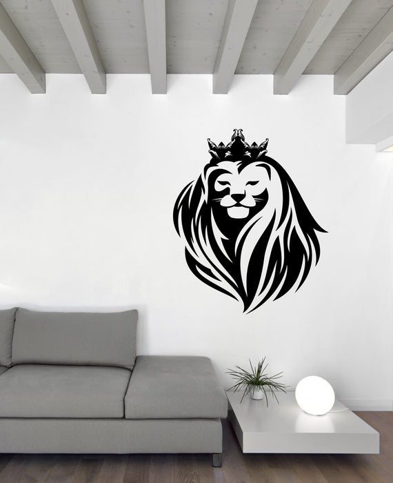 Wall Vinyl Decal Wild Cat Animals Lion Head Predator King Crown Unique Gift (n1619)