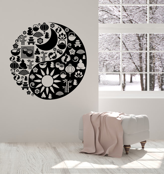 Vinyl Wall Decal Yin Yang Circle Symbol From Zen Icons Yoga Studio Art Unique Gift (n1429)