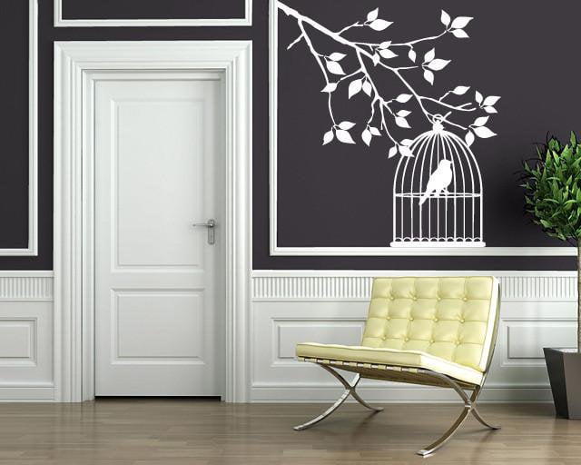 Wall Sticker Vinyl Decal tree branch foliage lonely bird cage Unique Gift (n532)