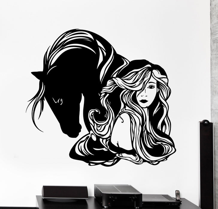 Wall Vinyl Decal Girl And Horse Romantic Love Home Interior Decor Unique Gift z4123