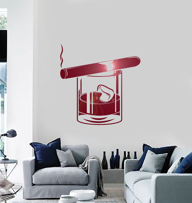 Vinyl Wall Decal Whiskey Glass Cigar Alcohol Bar Men's Style Stickers Living Room (ig4334)