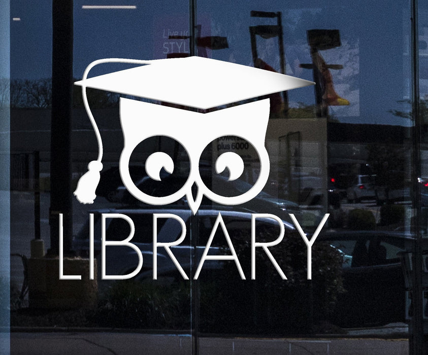 Window Sign and Wall Vinyl Decal Library Books Bookworm Academic Owl Scientific Stickers Mural Unique Gift (320igw)
