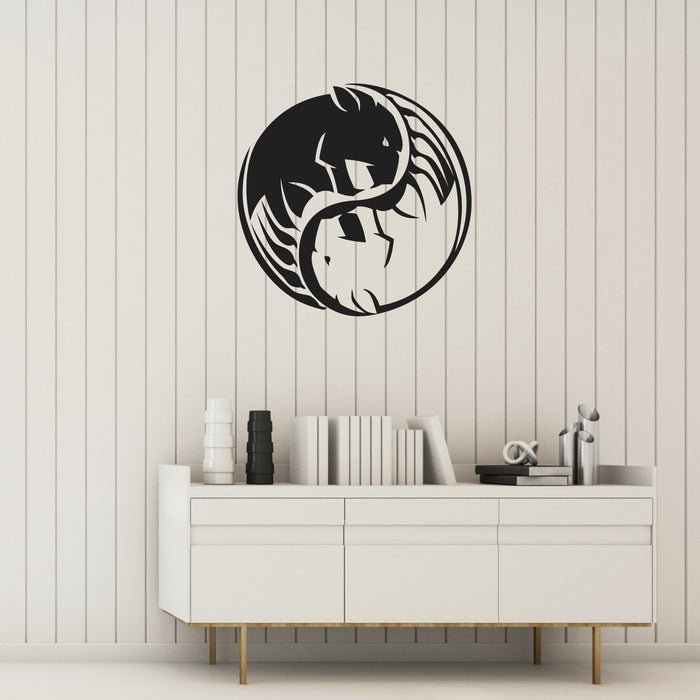 Yin Yang Vinyl Wall Decal Lion Cats Black White Circle Stickers Mural (k339)