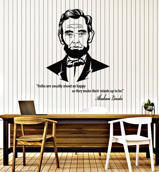 Vinyl Wall Decal Politics Portrait Abraham Lincoln Famous Quote Stickers Mural (g3575)