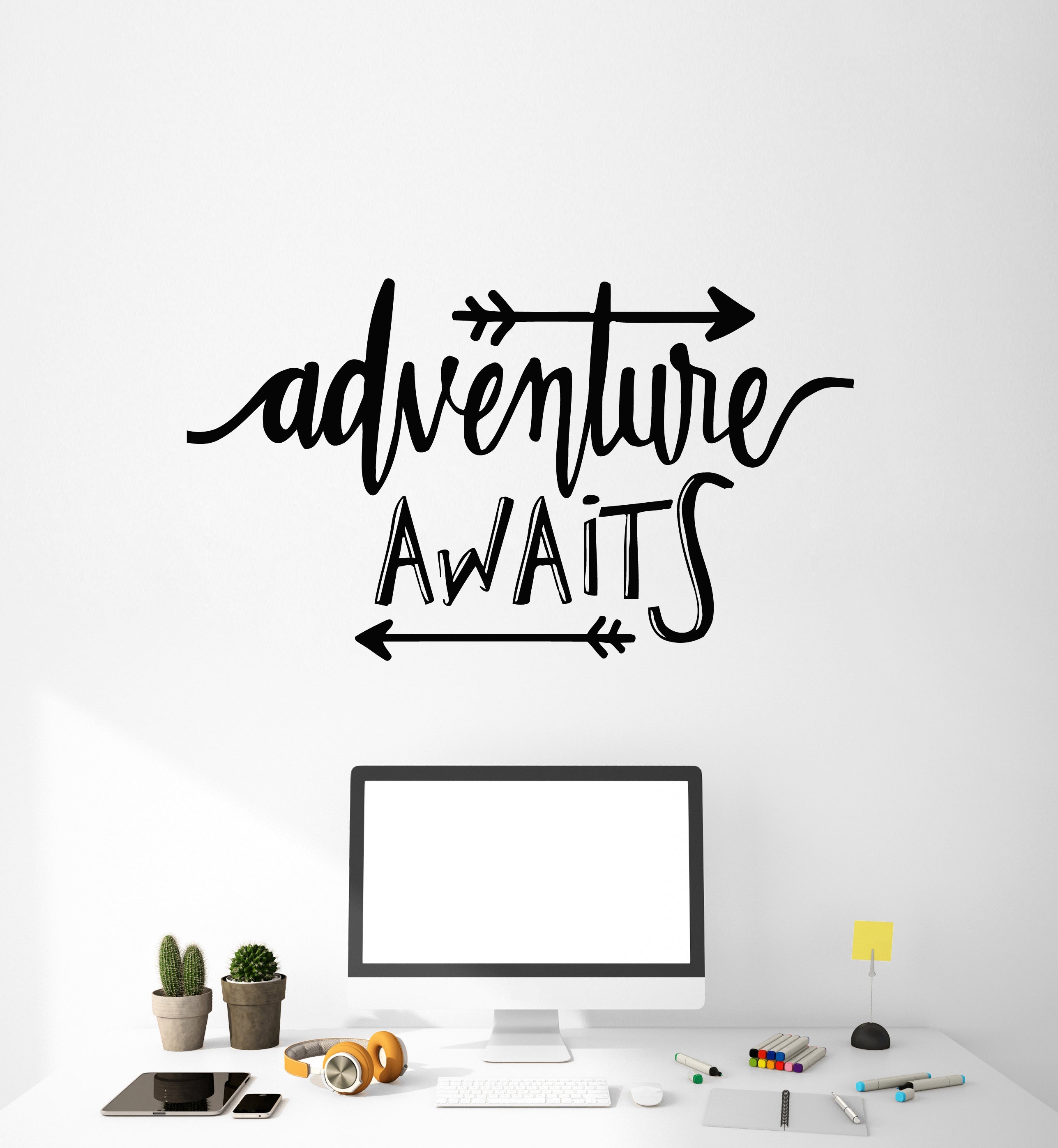 Vinyl Wall Decal Adventure Awaits Inspiring Quote Travel Stickers Mura ...