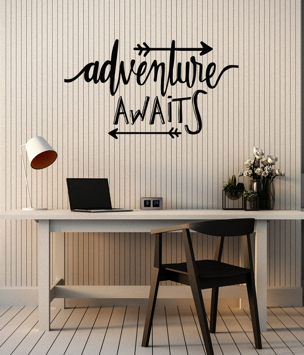 Vinyl Wall Decal Adventure Awaits Inspiring Quote Travel Stickers Mural (g2520)