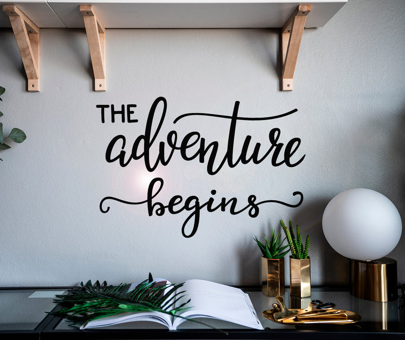 Vinyl Wall Decal Inspiring Quote Adventure Begins Words Stickers Mural 22.5 in x 15 in gz070