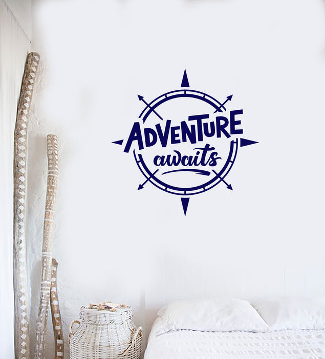 Vinyl Wall Decal Adventure Awaits Compass Quote Inspirational Art Home Interior Stickers Mural (ig5865)