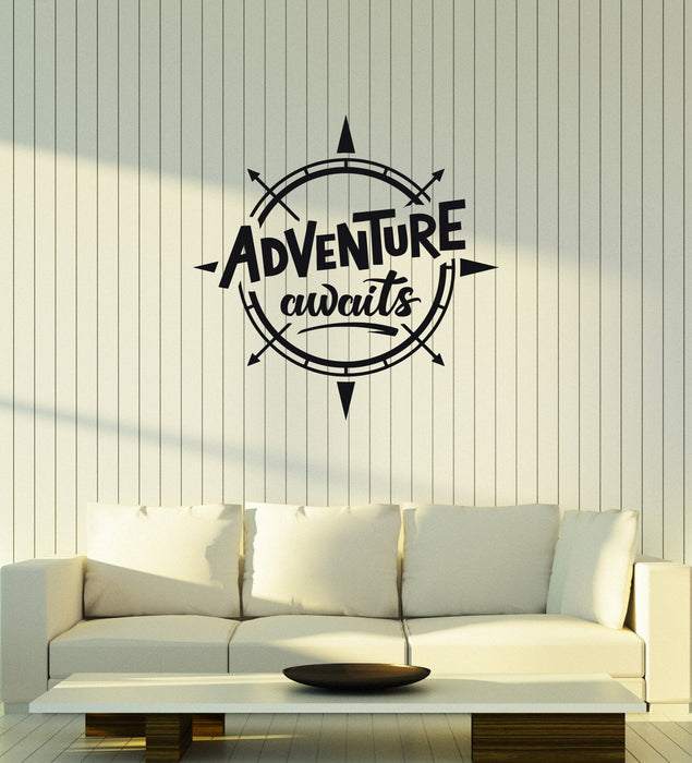 Vinyl Wall Decal Adventure Awaits Compass Quote Inspirational Art Home Interior Stickers Mural (ig5865)