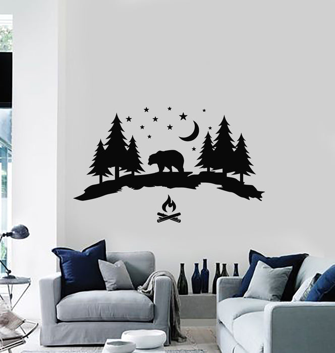 Vinyl Wall Decal Adventure Bear Forest Night Nature Camp Camping Stickers Mural (g1024)