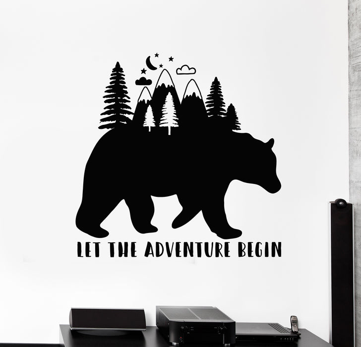 Vinyl Wall Decal Bear Inspiring Words Let The Adventure Begin Forest Stickers Mural (g2219)