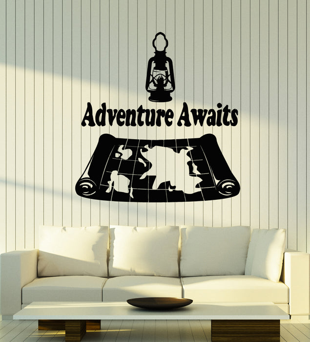 Vinyl Wall Decal Adventure Awaits Travel World Map Geography Stickers Mural (g3550)