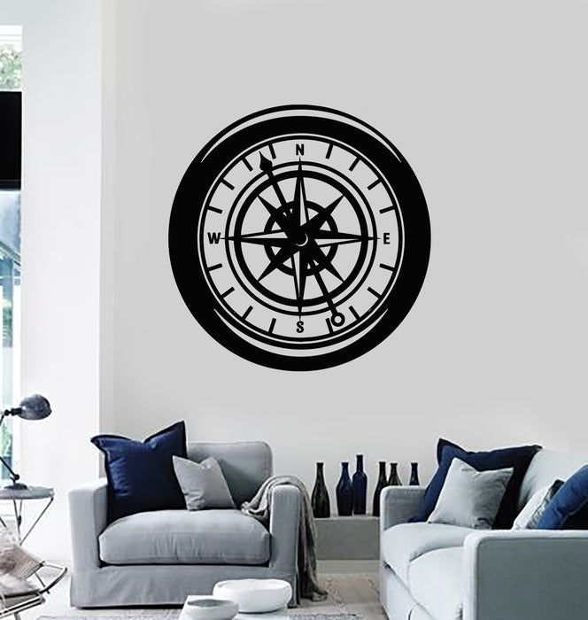 Vinyl Wall Decal Adventure Awaits Compass Sea Nautical Stickers Mural (g3551)