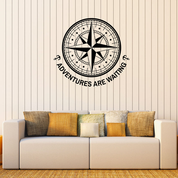 Adventures are Waiting Vinyl Wall Decal Compass Tourism Lettering Stickers Mural (k085)