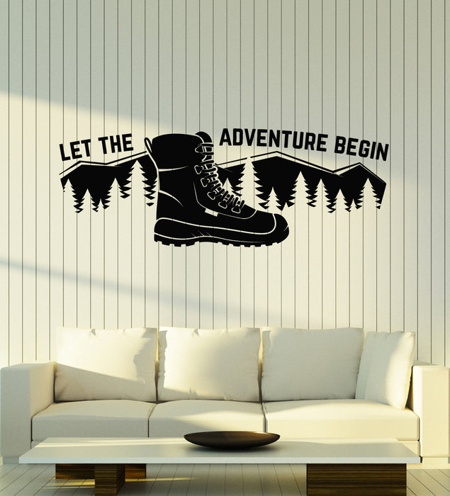 Vinyl Wall Decal Adventure Begin Motivation Phrase Boot Shoes Stickers Mural (g7496)
