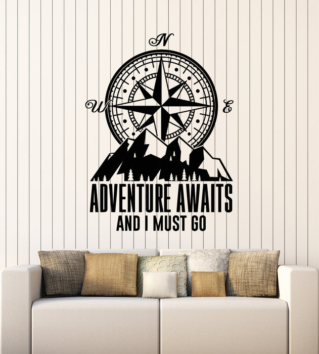 Vinyl Wall Decal Adventure Awaits Compass Inspiring Words Stickers Mural (g3396)