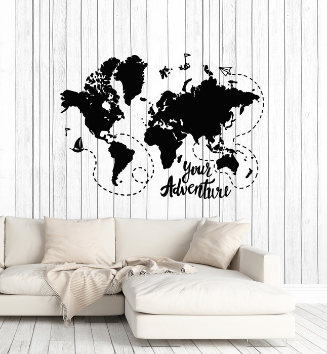 Vinyl Wall Decal World Map Ways Earth Travel Adventure Stickers Mural (g6191)