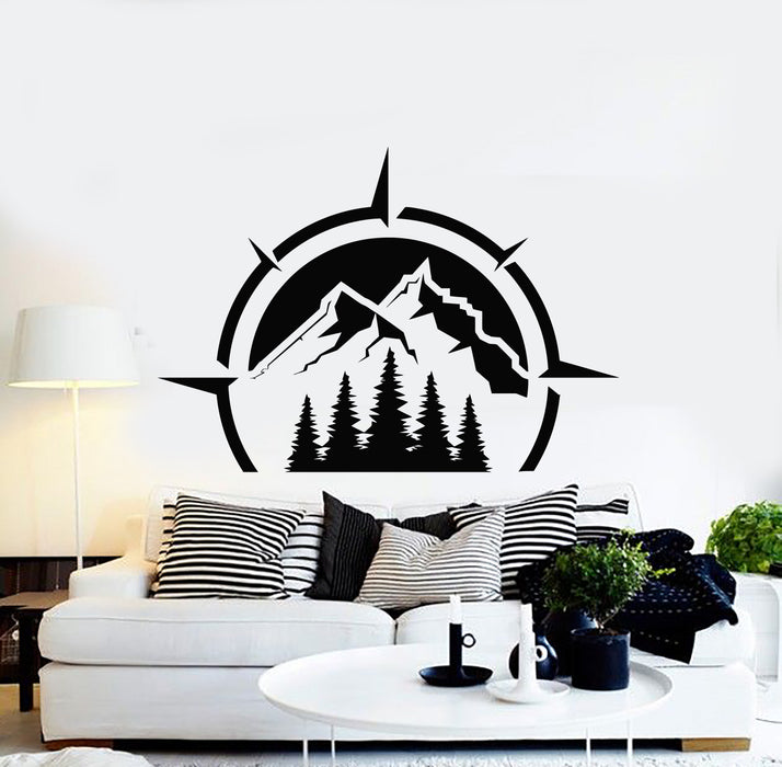 Виниловая наклейка на стену Adventure Awaits Compass Mountains Home Interior Stickers Mural (g6627)