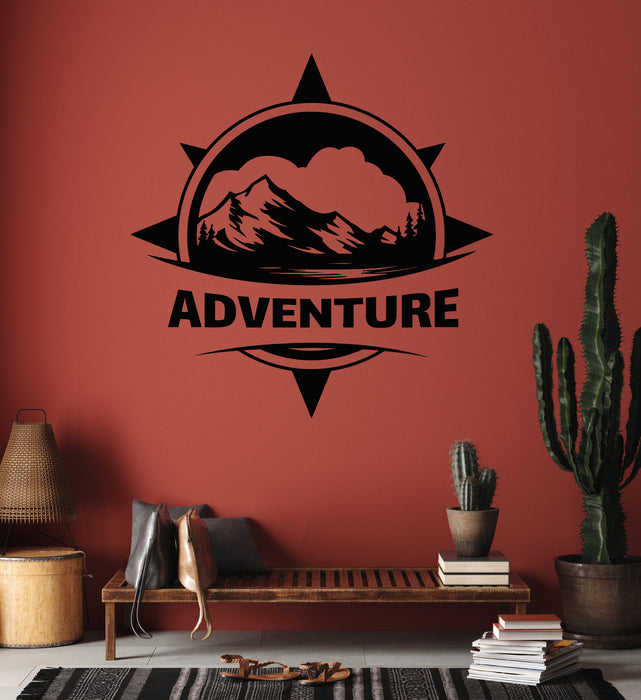 Vinyl Wall Decal Adventure Nature Compass Mountains Home Interior Stickers Mural (g6779)