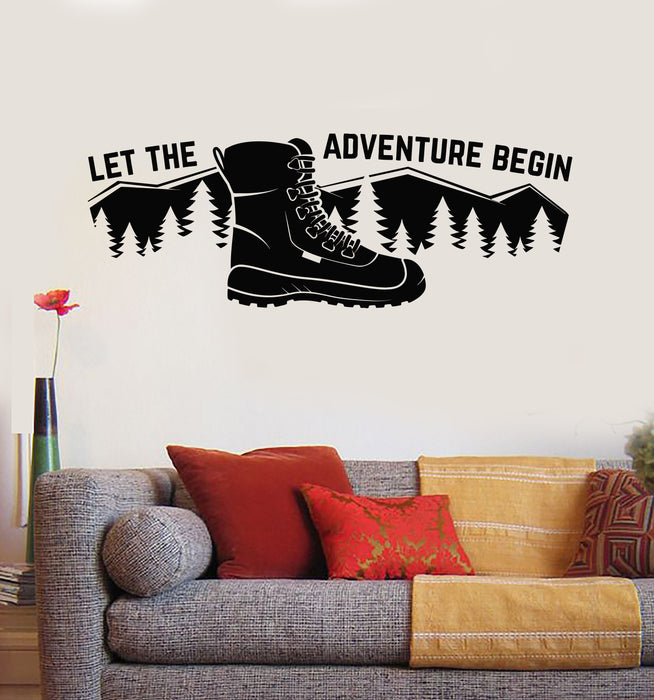 Vinyl Wall Decal Adventure Begin Motivation Phrase Boot Shoes Stickers Mural (g7496)