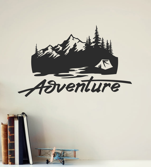 Adventure Vinyl Wall Decal Mountains Tourism Lettering Tent Stickers Mural (k097)