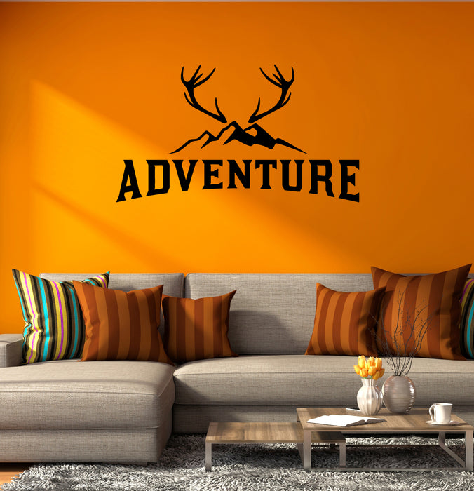 Adventure Vinyl Wall Decal Lettering Mountains Horns Tourism Stickers Mural (k315)
