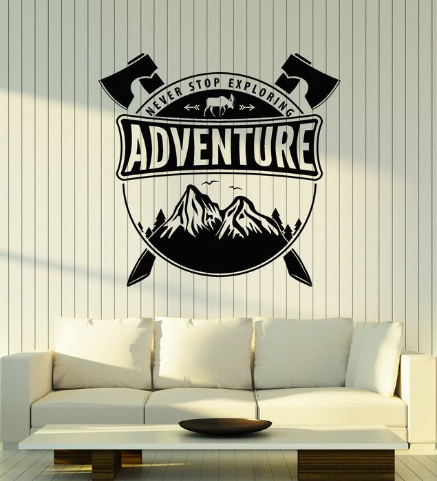 Vinyl Wall Decal Phrase Never Stop Exploring Adventure Mountains Stickers Mural (g5165)