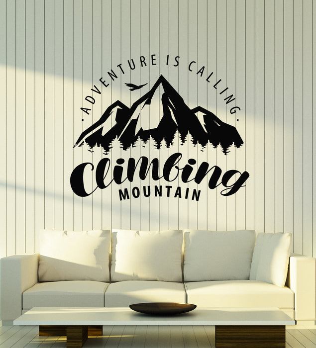 Vinyl Wall Decal Phrase Adventure Is Calling Climbing Mountain Stickers Mural (g5671)