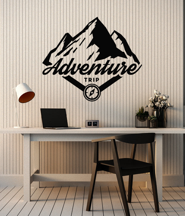 Vinyl Wall Decal Adventure Trip Compass Mountains Travel Stickers Mural (g6538)