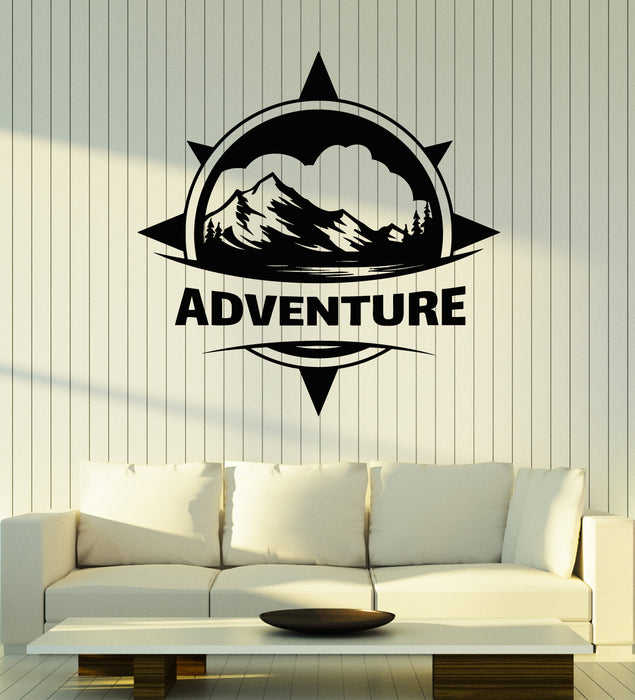 Vinyl Wall Decal Adventure Nature Compass Mountains Home Interior Stickers Mural (g6779)