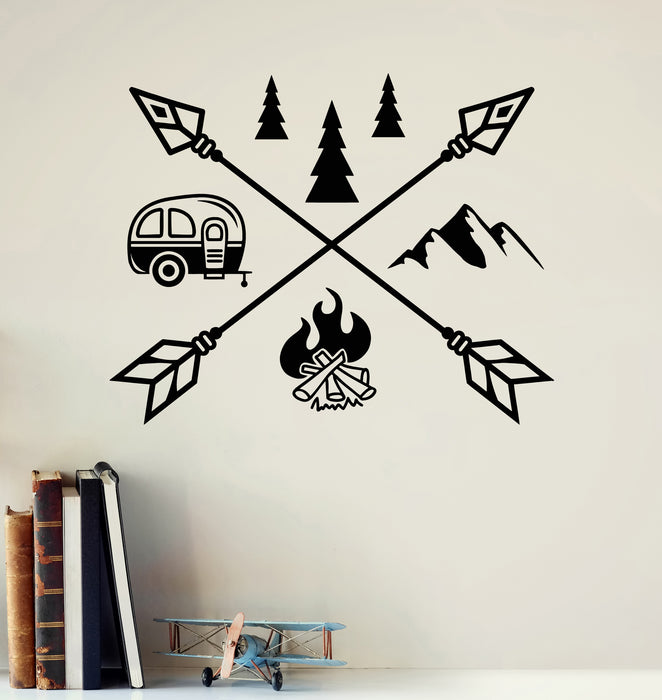 Vinyl Wall Decal Camping Arrows Adventure Camp Nature Forest Stickers Mural (g7606)