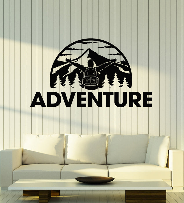 Vinyl Wall Decal Adventure Awaits Traveler Mountains Nature Stickers Mural (g7705)