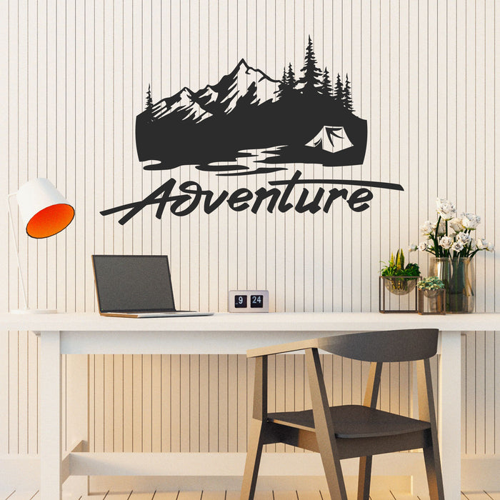Adventure Vinyl Wall Decal Mountains Tourism Lettering Tent Stickers Mural (k097)