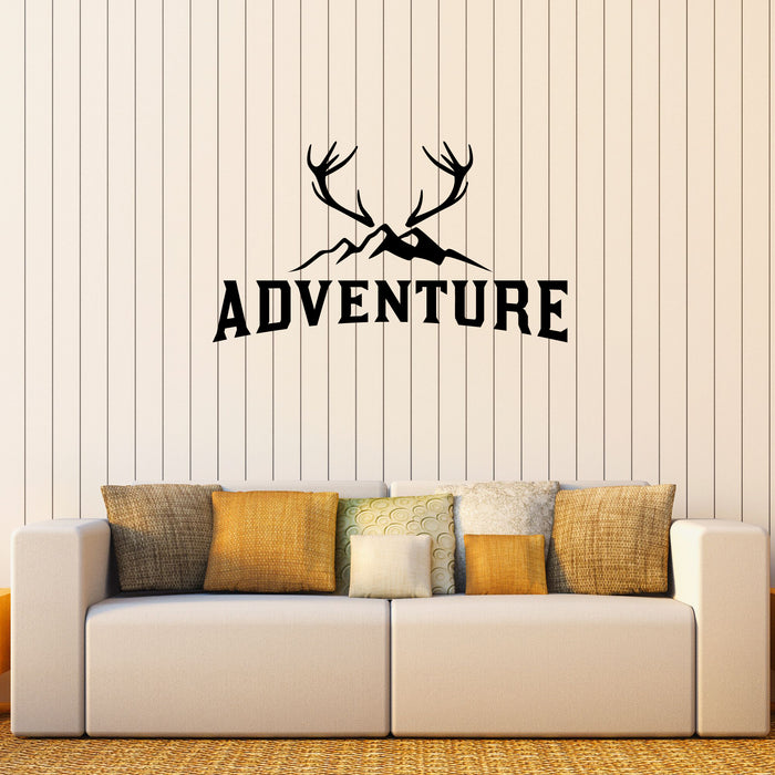 Adventure Vinyl Wall Decal Lettering Mountains Horns Tourism Stickers Mural (k315)