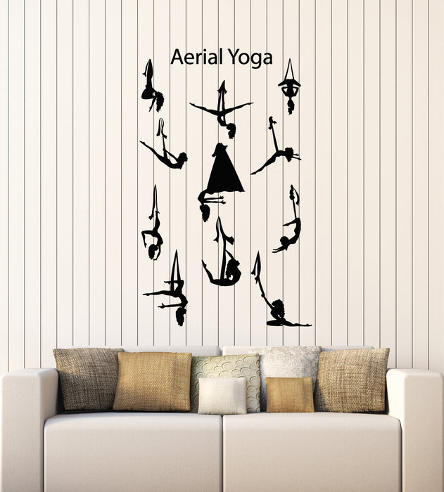 Vinyl Wall Decal Aerial Yoga Centre Balance Pose Girls Beautiful Body Stickers Mural (g1965)
