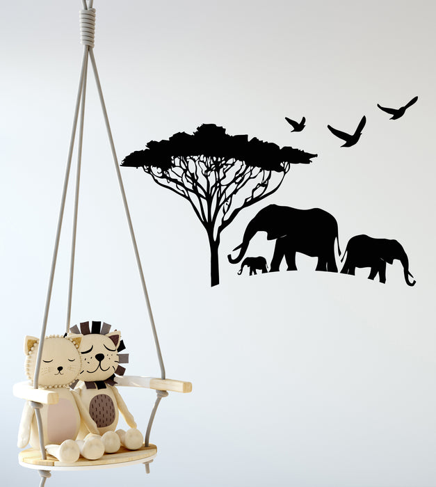 Vinyl Wall Decal African Animals Elephants Family Landscape Stickers Mural (g6701)