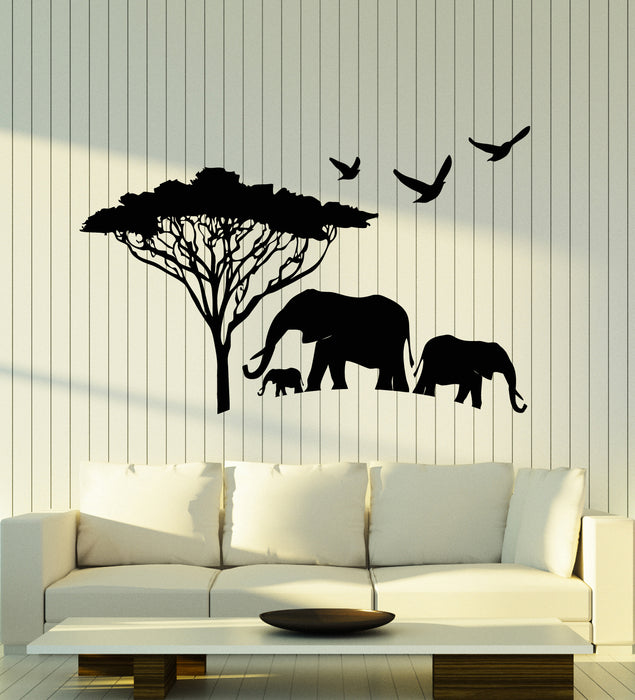 Vinyl Wall Decal African Animals Elephants Family Landscape Stickers Mural (g6701)