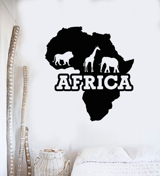 Vinyl Wall Decal Africa Wild Animals Giraffe Elephant Lion African Continent Stickers Mural (g2192)