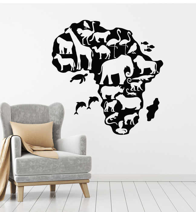 Vinyl Wall Decal African Continent Map Geography Animals Stickers Mural (g811)