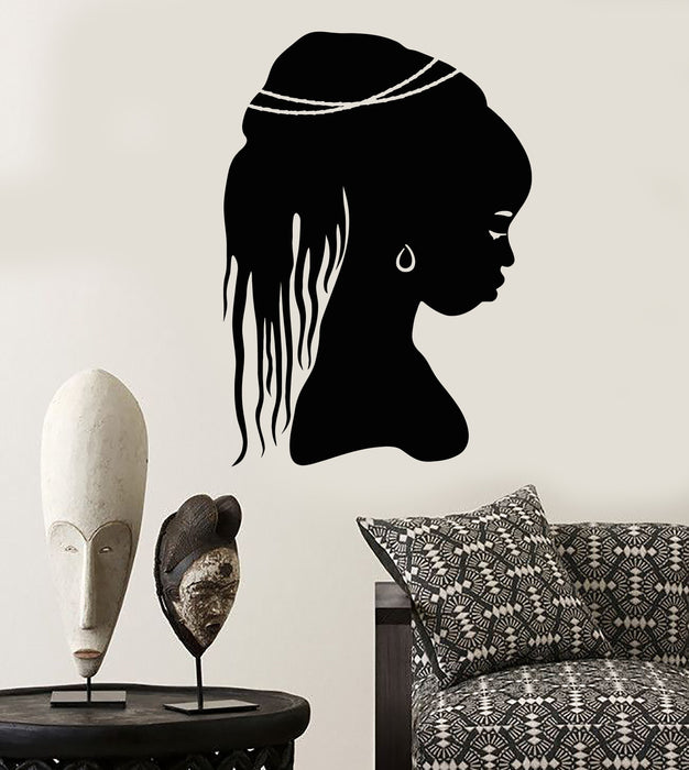 Vinyl Wall Decal African Girl Head Hairstyle Native Black Woman Dreadlocks Stickers Unique Gift (2071ig)