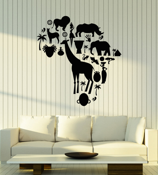 Vinyl Wall Decal African Continent Wild Animals Children Room Stickers Mural (g7932)
