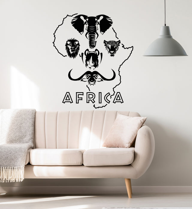 Vinyl Wall Decal Africa Map African Animals Elephant Lion Hippo Stickers Mural (ig6340)